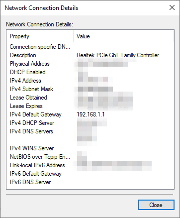 find IP address of your router in network settings on windows