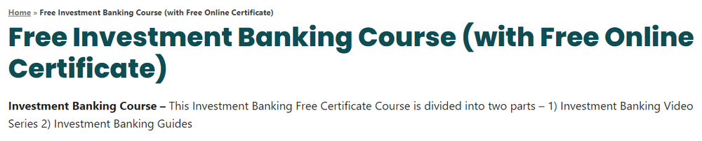 Free Investment Banking Course